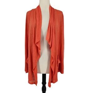 Red 23 Linen Cascading Front Cardigan Orange Long Sleeve Open Front Size Small